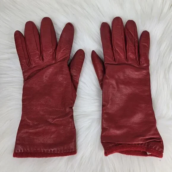 Sak's Fifth Avenue Red Angora Wool Nylon Gloves Women's Sz 6 1/2 Made in Italy