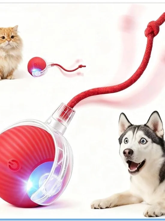 Automatic Rolling Pet Ball Interactive Rechargeable Dog Cat Toy Red