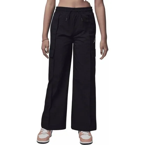 Jordan Double Cargo Woven Pant Girl Size Medium Big Kid‎ Black Wide Leg 10-12Yrs