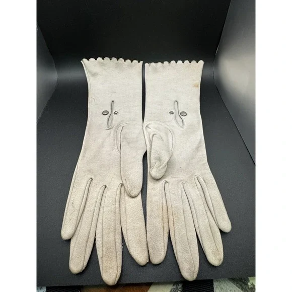 Vintage Van Raatle Suede Gloves - White Size 8 Made In Saxony