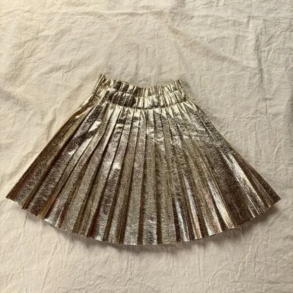 Lola + The Boys Girls Gold Metallic Pleated Skirt Size 10