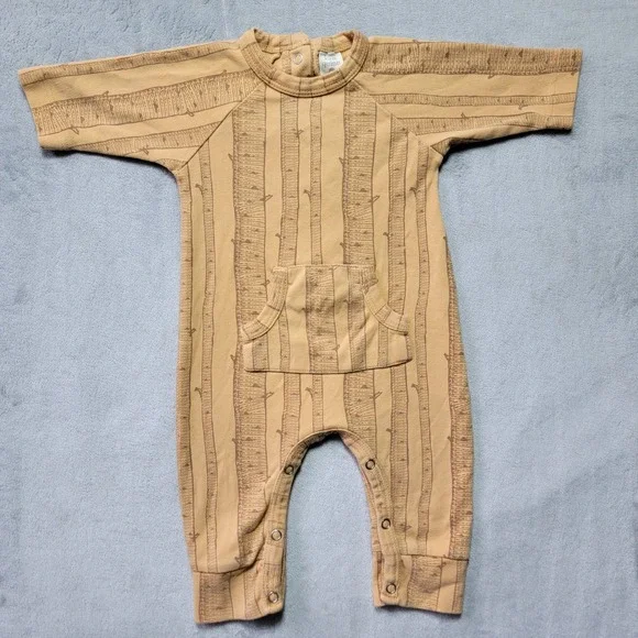 Kate Quinn 0-3M Organic Cotton Birch Tree Print Long Sleeve Romper Tan Brown