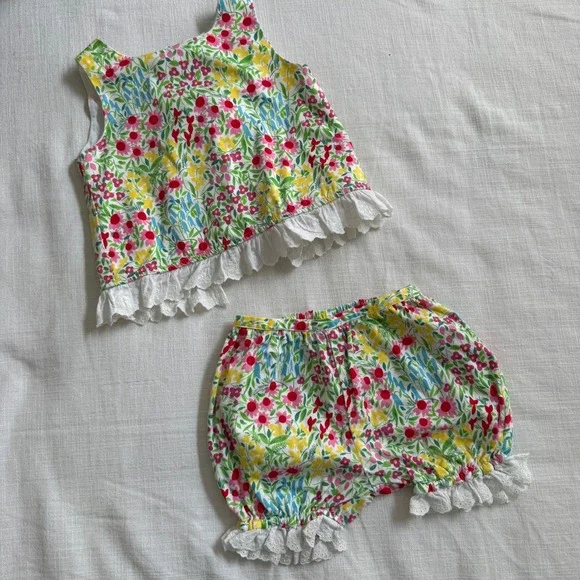 Ralph Lauren Baby Girls Floral Top and Bloomers Set 24M White Pink Eyelet Lace