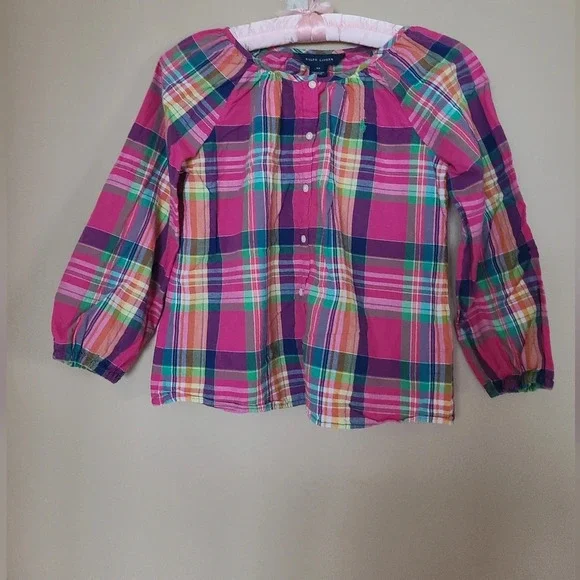 Ralph lauren plaid Blouse button front girls sz.6X