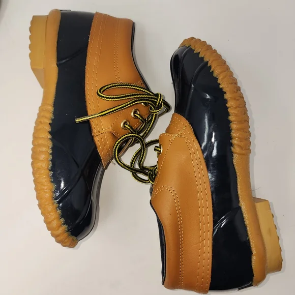 Sno Racer Duck Boot ShoeSteel Shank Navy Brown Leather‎ Low Women's 6M