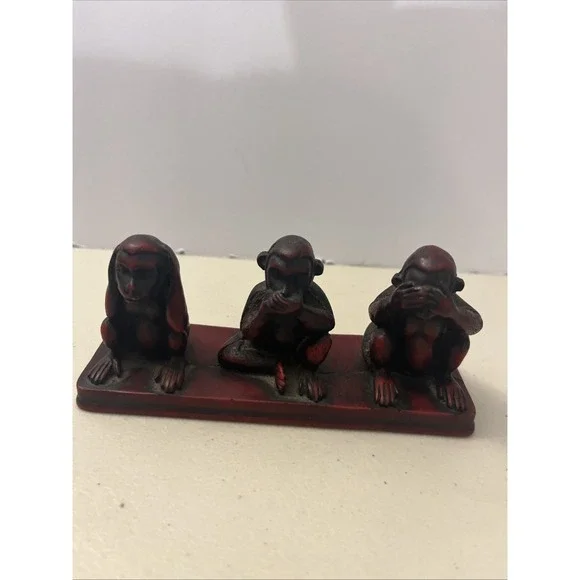 Small Red Wooden Carved No Evil Monkeys From Nepal‎ 6