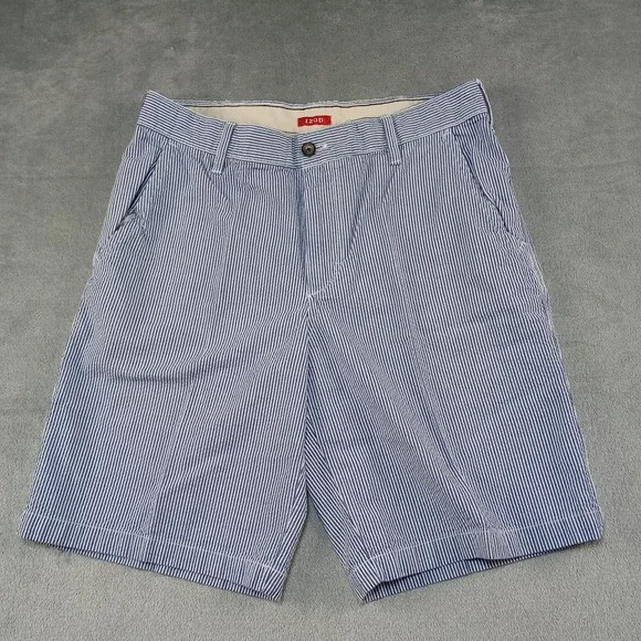 Izod Seersucker Shorts Mens Size 33 Preppy Bermuda Striped‎ Blue White Beach