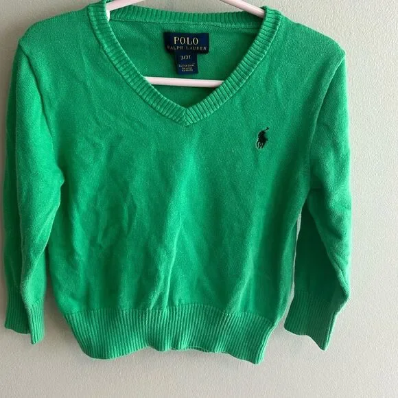 Ralph Lauren Boys Thin Green V Neck Sweater. Size 3T