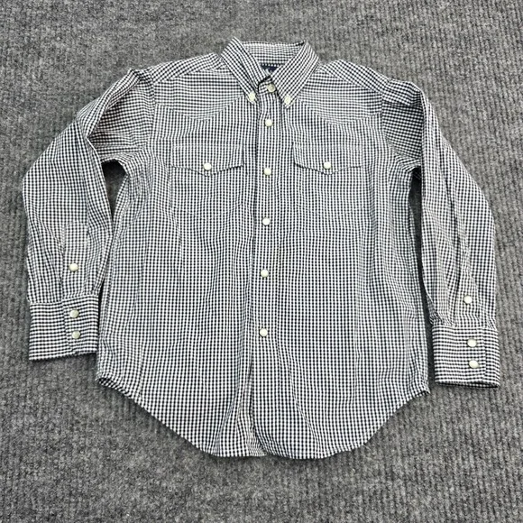 Ralph Lauren‎ Shirt Boys 5 Blue White Plaid Button Up Preppy Snap Pockets