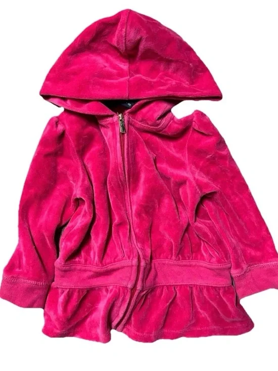 Toddler Girl Ralph Lauren Hot Pink Velvet Hooded Jacket Size 12-18 Months