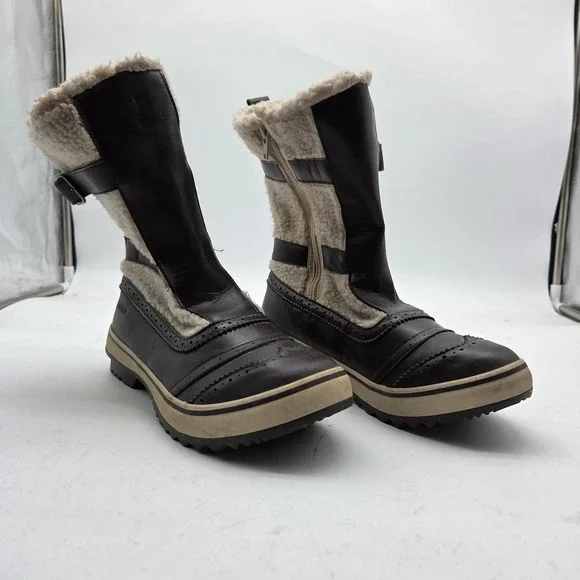 Skechers Outdoor Boots Womens Size 8 Brown Faux Fur Lined Zip Snow Winter 47581