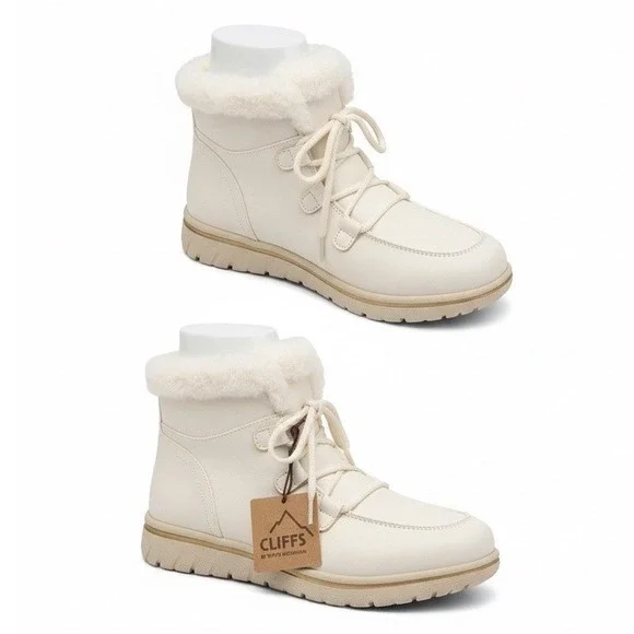 Cliffs by White Mountain Harisson Women 8.5 Wide Winter White Faux Fur Boots NEW