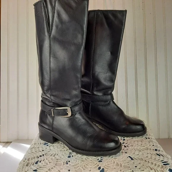 Martino Canada Boots Moto Style Black Leather Size 8