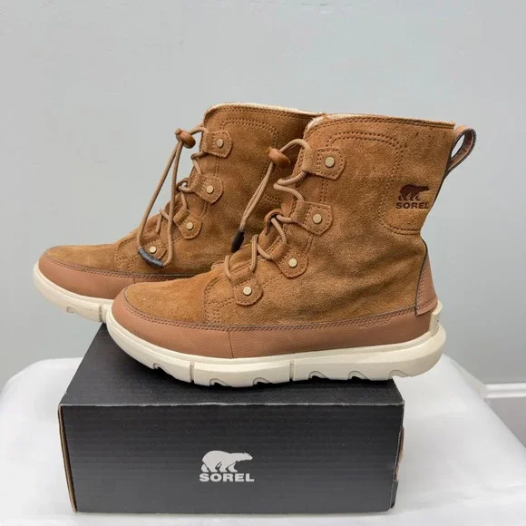 Sorel Explorer Joan brown suede leather lace up boots women's 7 NY4897-242