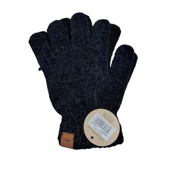 NWT Britt's Knit Beyond Soft Black Chenille Extended Cuff Gloves T04