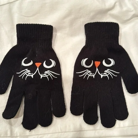 Black Cat Halloween adult OS mittens