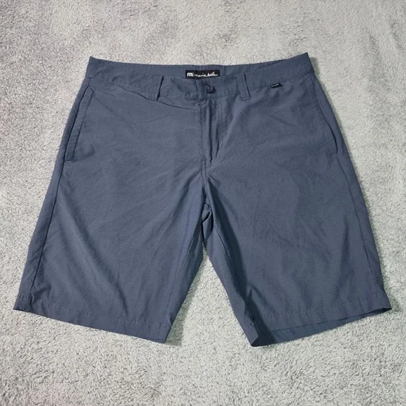 TravisMathew Mens 34 Performance Shorts Blue Micro Stripe Stretch Golf Casual