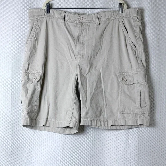 St Johns Bay Cargo Shorts Men 44 Khaki Utility Cotton Outdoor Summer Big & Tall