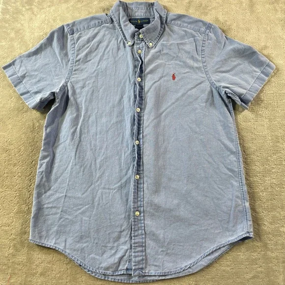 Ralph Lauren Linen Shirt Boys XL 18-20 Blue Short Sleeve Button Casual Preppy