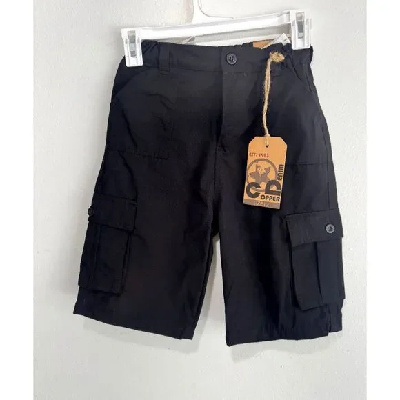 Copper Design ripstop kids cargo shorts black adjustable waist boys 12 New