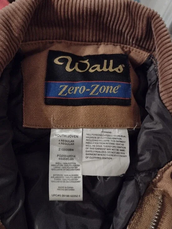 Walls Zero-Zo E Coveralls Boys 4 Regular Quilted Insulated Double Knee Zip Legs