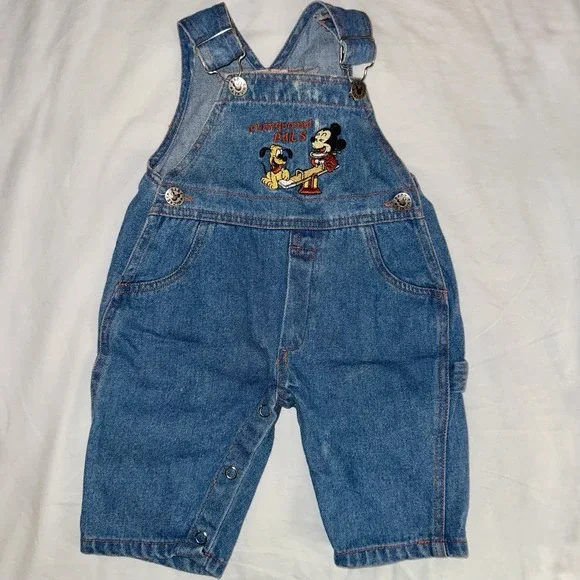 Vintage Baby Mickey & Pluto Denim Overalls 0/6 Months‎ Playground Pals
