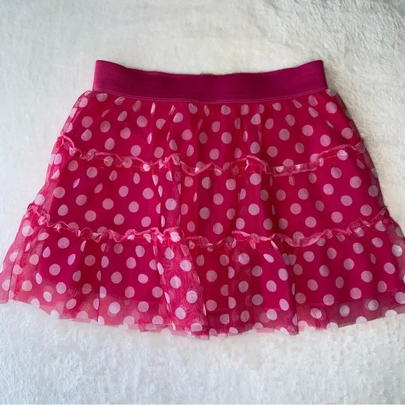 Disney Skirt Polka Dot Pink White tulle Size 6/6x Pull On‎ Skort Elastic waist