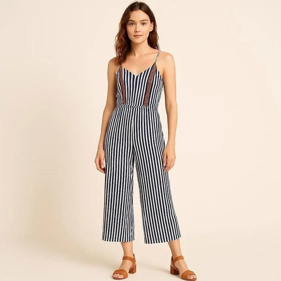 Nautical Girls Striped Sleeveless Jumpsuit Blue White Size L (fits‎ like M)