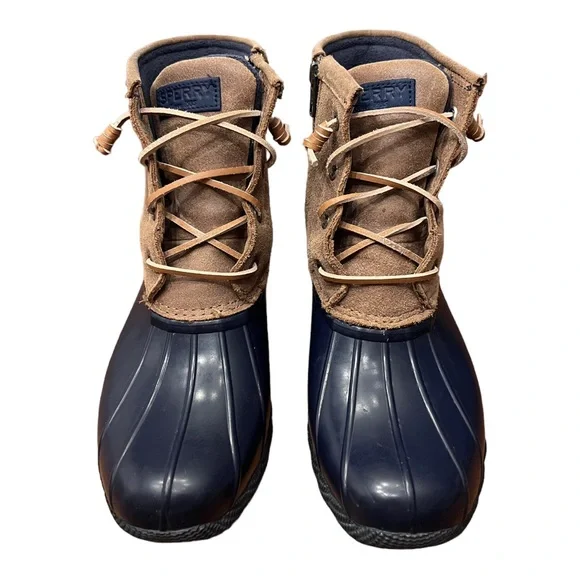 Sperry Saltwater Duck Boot Navy Waterproof Lower Leather Upper Women’s Size 9