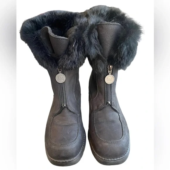 Sorel Women’s 8 Made in Canada Black Leather Winter Heeled Boot Faux‎ Fur Top