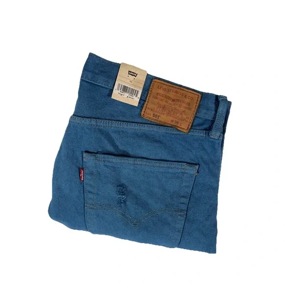 Levi's Premium 501 Irregular Distressed Blue Jean Shorts Straight Fit Men's 36x9