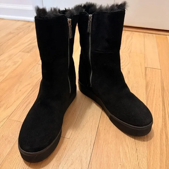 J Slides NYC Waterproof Women's Black Winter Suede Boots Size 7.5