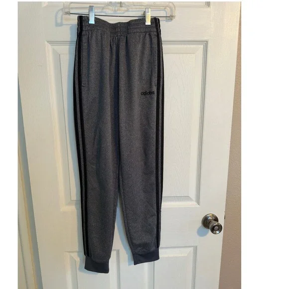 Adidas Boys Medium Grey Black 3-Stripe Track Pants Joggers Activewear Pants‎