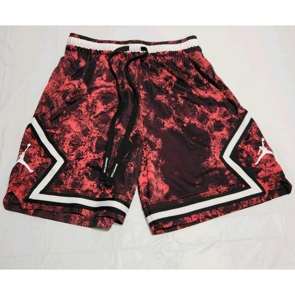 Jordan Nike Boys Diamond Pattern Woven Dri Fit Basketball BC Shorts Size‎ M Red