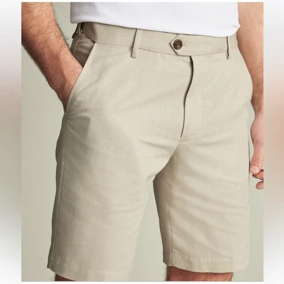 Charles Tyrwhitt Linen Blend Shorts Men 38 Beige‎ Mid Rise Casual Activewear