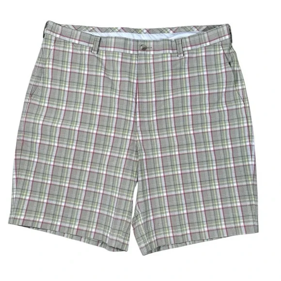 Gold Label Roundtree & Yorke Mens Chino Shorts Size 38 Plaid‎ Golf Tennis Cotton