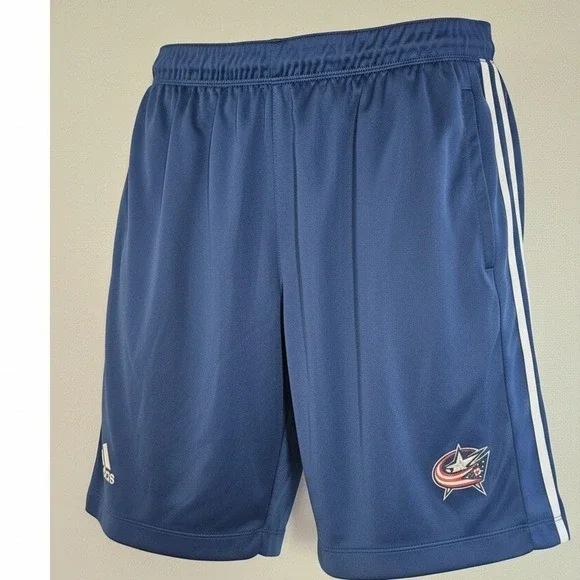 Adidas Shorts Mens L Blue NHL Columbus Blue Jackets Climalite Athletic Striped
