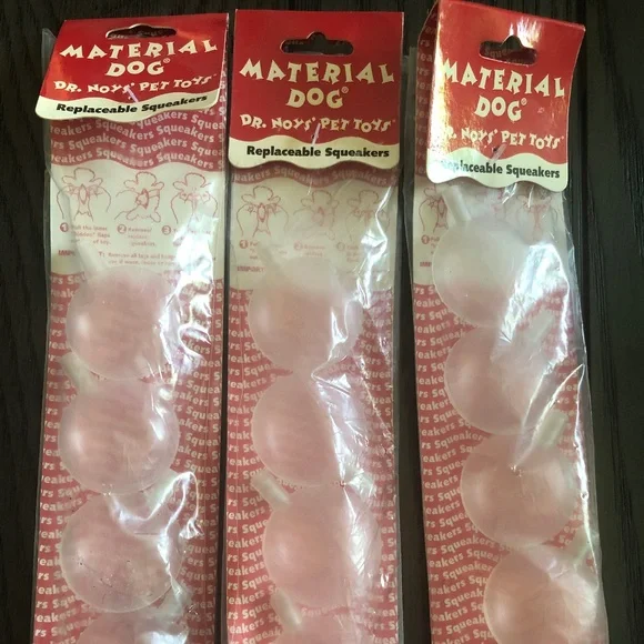 Lot of 3~DR. NOYS' PET TOYS Material Dog 4 pc Replaceable Med Size Squeakers NIP
