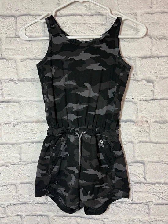 Athleta Girls' Black & Gray Camo Tank Romper, Sz 7