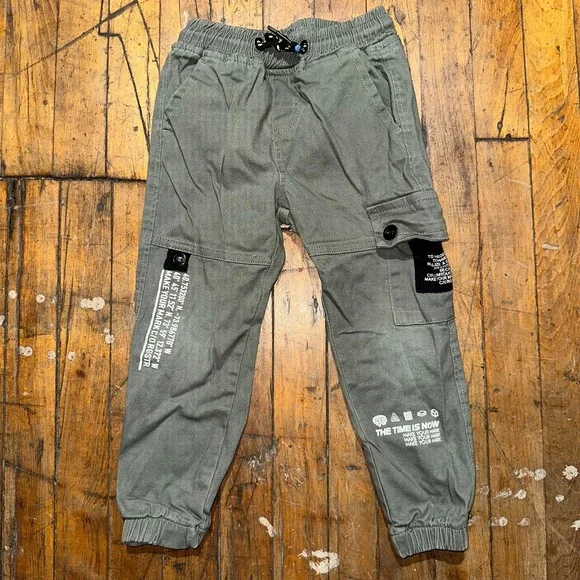 RGSTR Cargo‎ Pants Kids Size 5 Green Solid Slash Pocket Elastic Waist Drawstring