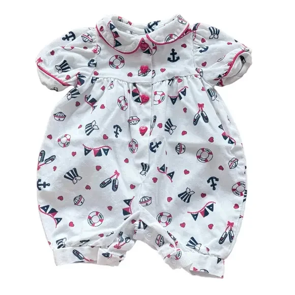 Vintage OshKosh B’gosh Nautical Anchor Baby Collared Bubble Romper Size 3M