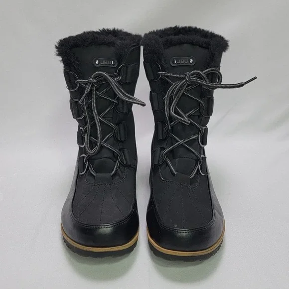JBU Maldine Women's Winter Boots Size 10M Black Faux Fur Lined Lace Up Cold Snow