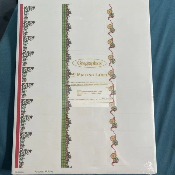 Geographics 150ct Mailing Labels Acid Free Assorted Holiday Christmas 1 x 2 5/8