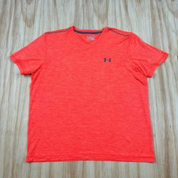 Under‎ Armour Men's L Neon Orange HeatGear T-Shirt Short Sleeve Athletic