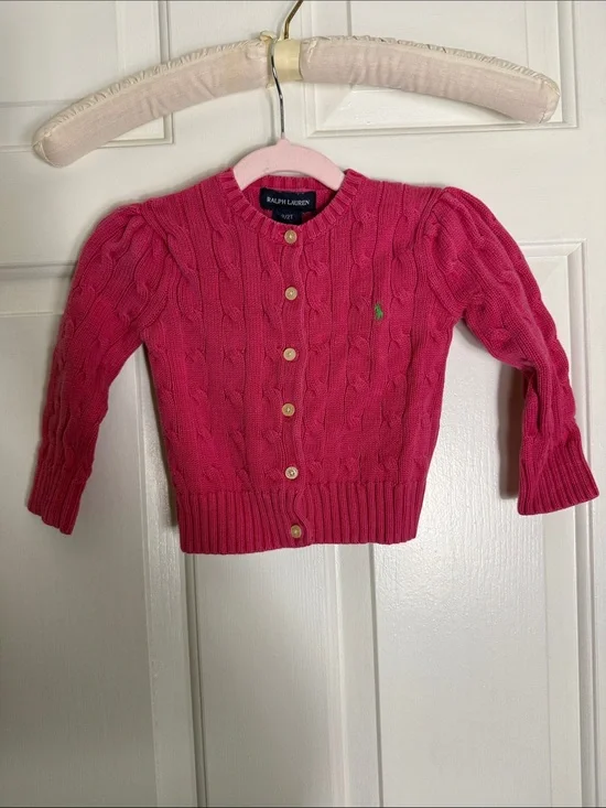 Ralph Lauren Hot Pink Cable Knit Cardigan - Girls