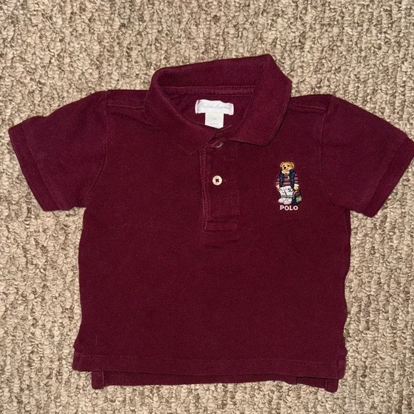 Ralph Lauren Maroon Teddy Bear Polo Oxford Tee Size 12m