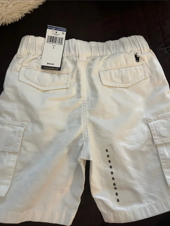Ralph Lauren Kids Cream Cargo Shorts with Polo Pony