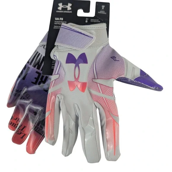 Under Armour UA Womens L Football Gloves Purple UA F8 GlueGrip Sisterhood NEW