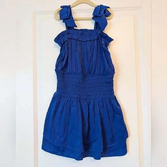 Chelsea & Violet Girls Size M Royal Blue Tie Shoulder Smock Waist Satin Romper