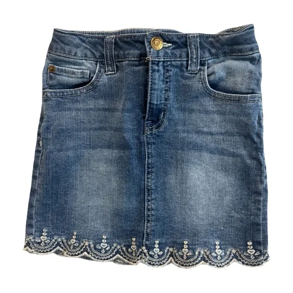 Cat & Jack Blue Denim Cotton Girls' Scalloped Embroidered Hem Skirt Size 6X